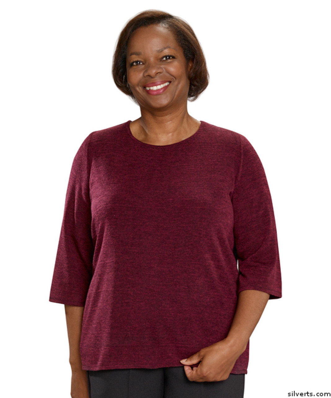 Silvert's 234610302 Adaptive Sweater Top For Women , Size 3X-Large, WINE