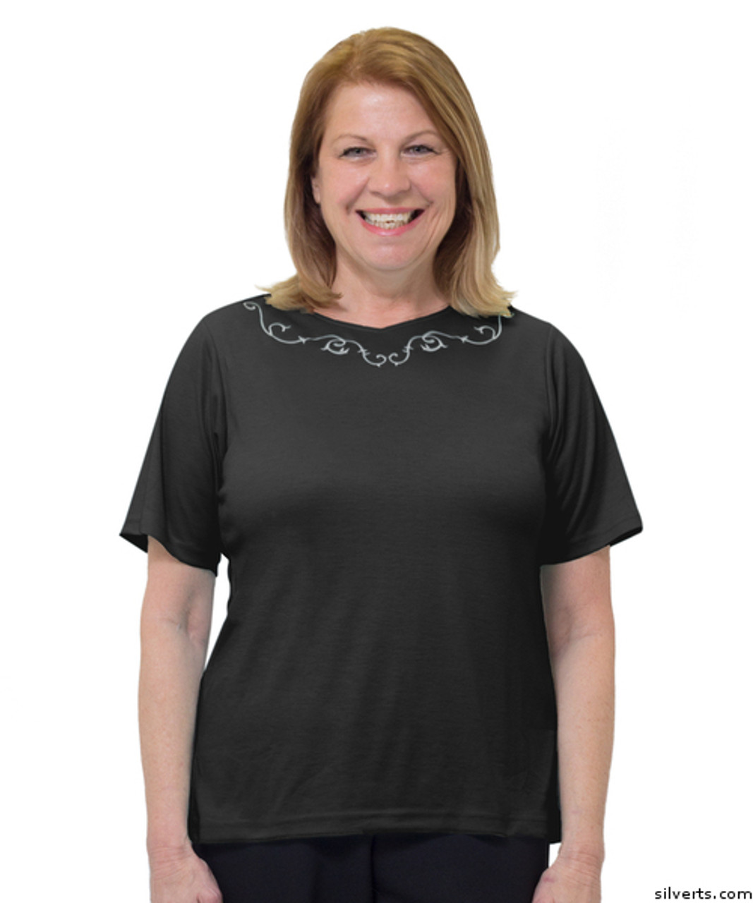 Silvert's 247110901 Adaptive T Shirt For Women , Size 2X-Large, BLACK