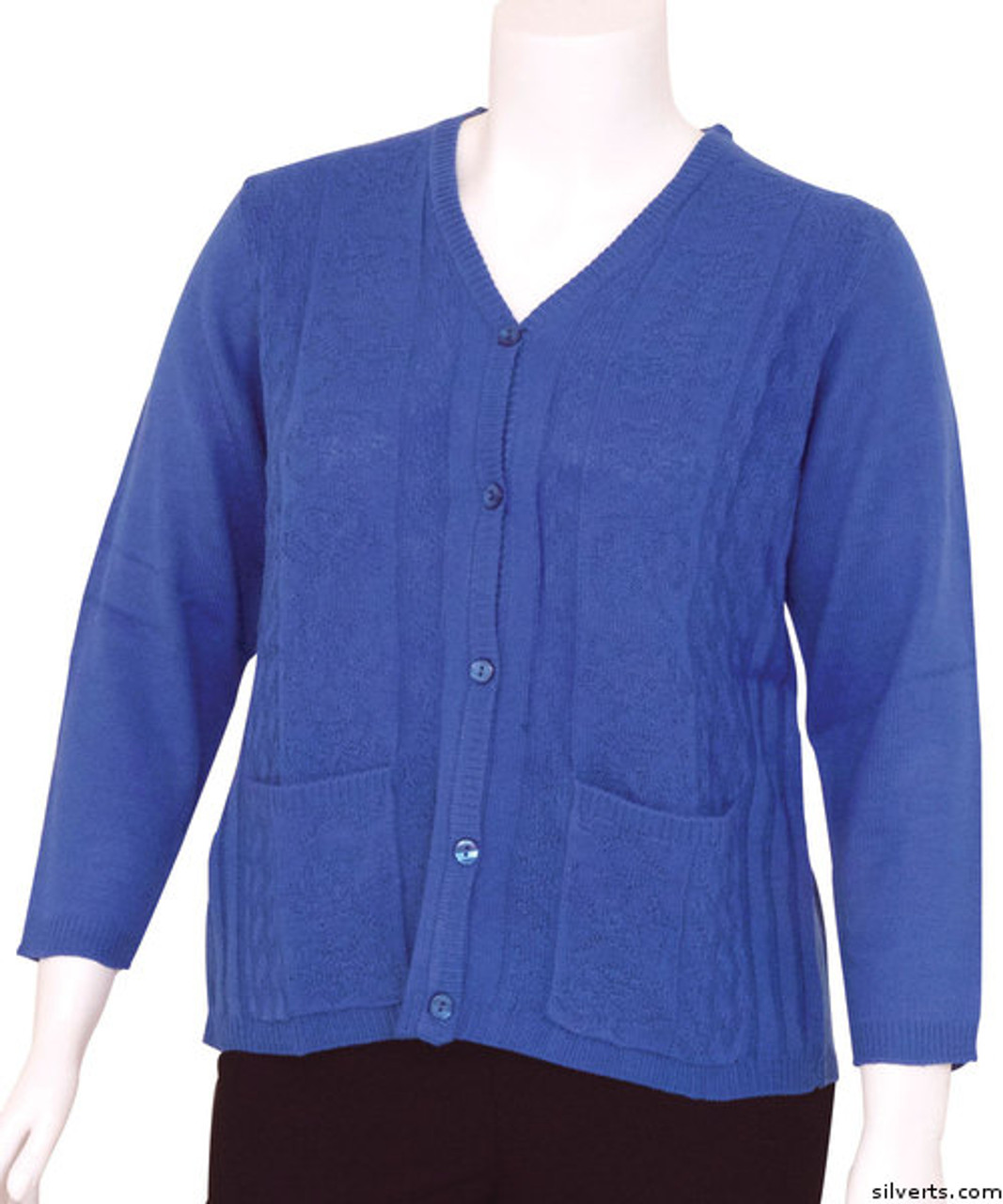 Silvert's 271200302 Womens Adaptive Open Back Light Weight Cardigan Sweater With Pockets, Size Medium, BLUE