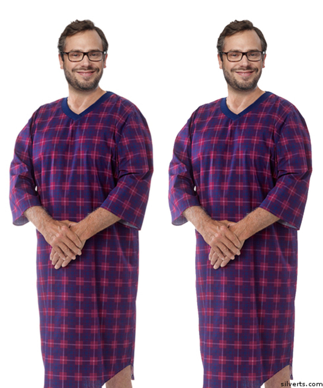 Silvert's 501400404 Mens Adaptive Flannel Hospital Gowns , Size X-Large, RED/NAVY PLAID