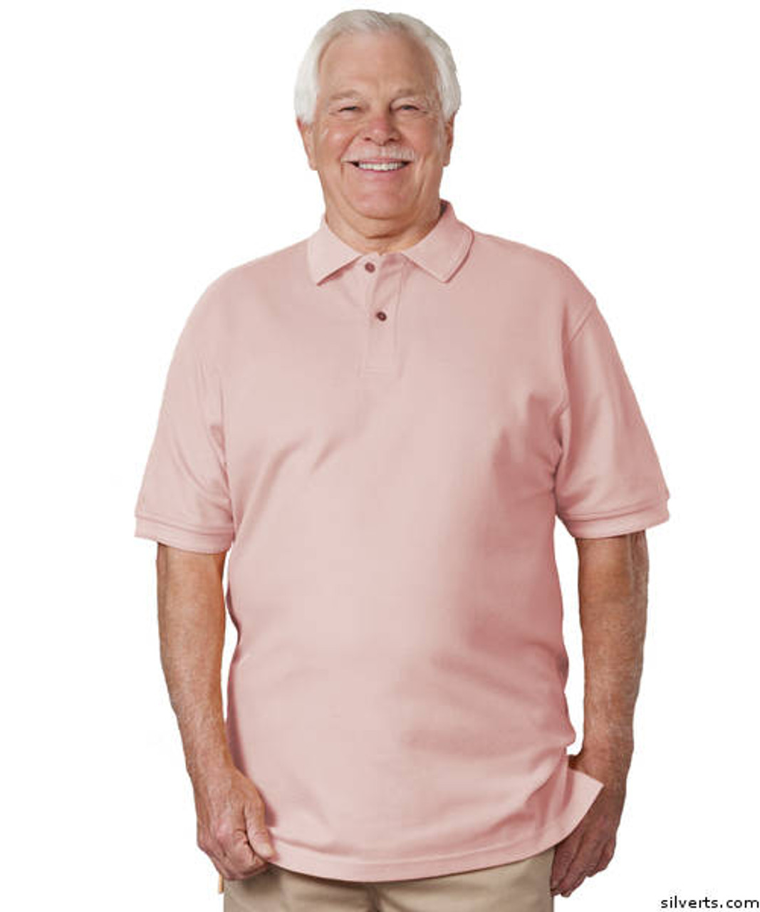 Silvert's 504900101 Mens Regular Knit Polo Shirt , Size Small, PINK
