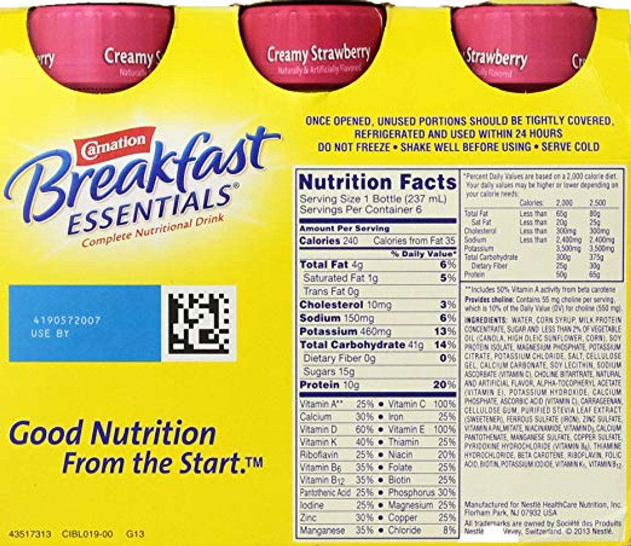 Nestle NN11250551 Carnation BREAKFAST ESSENTIALS ORAL FEEDING Liquid Strawberry 315ml tetra pak 24/Case