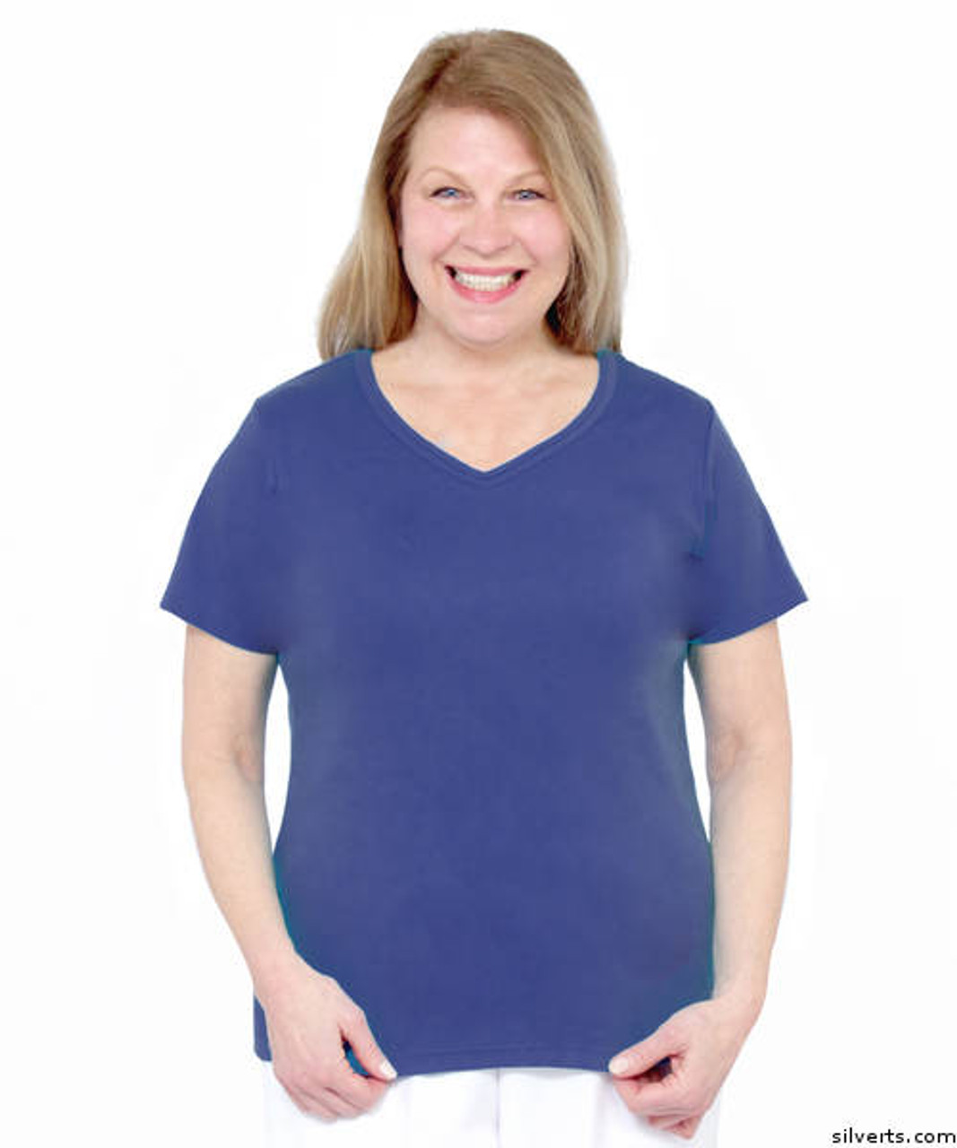 Silvert's 130100302 Womens Short Sleeve V Neck T Shirt, Size Medium, MIDNIGHT BLUE