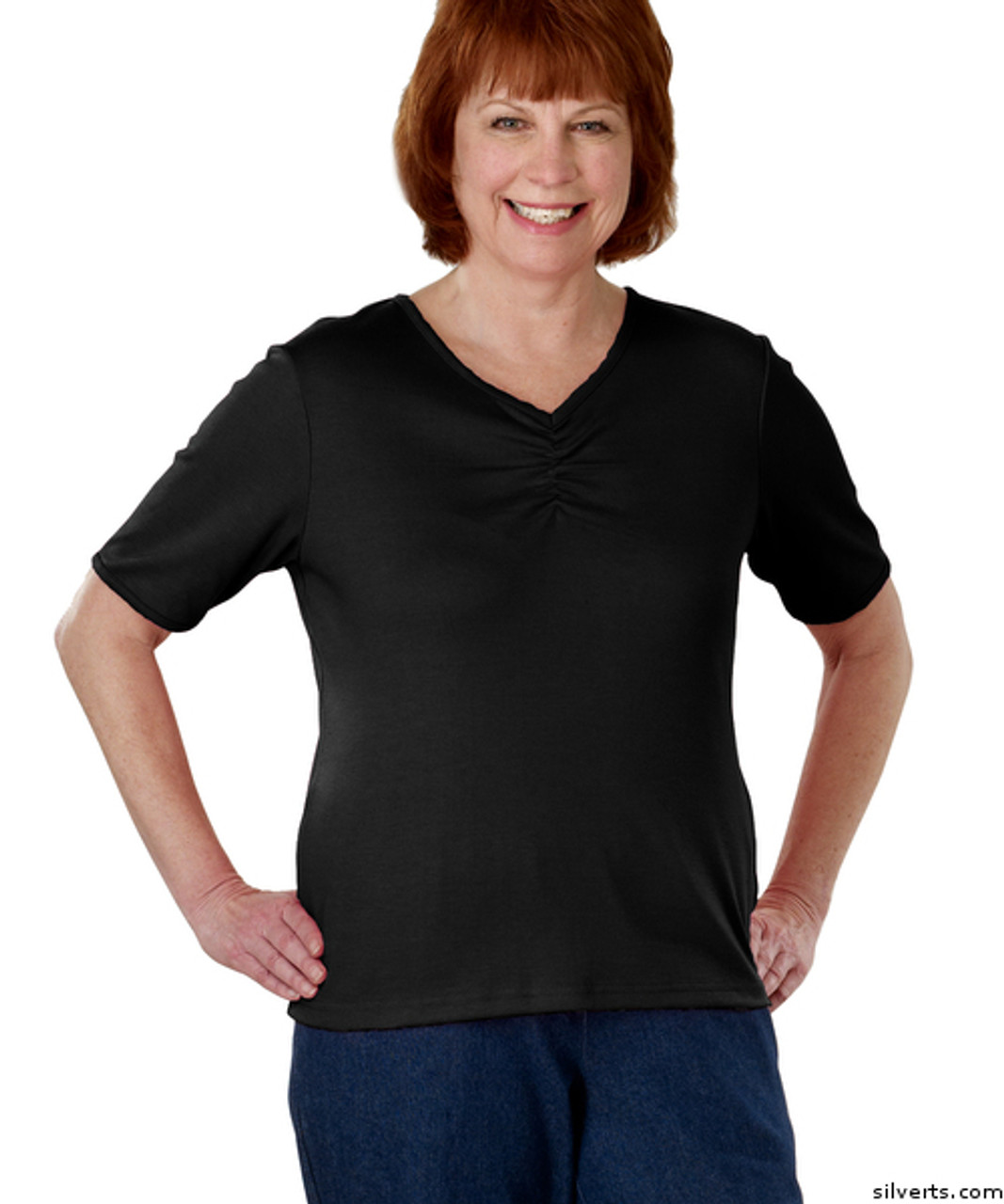 Silvert's 130700201 Womens Regular Fashionable Short Sleeve Top, Size Small, BLACK