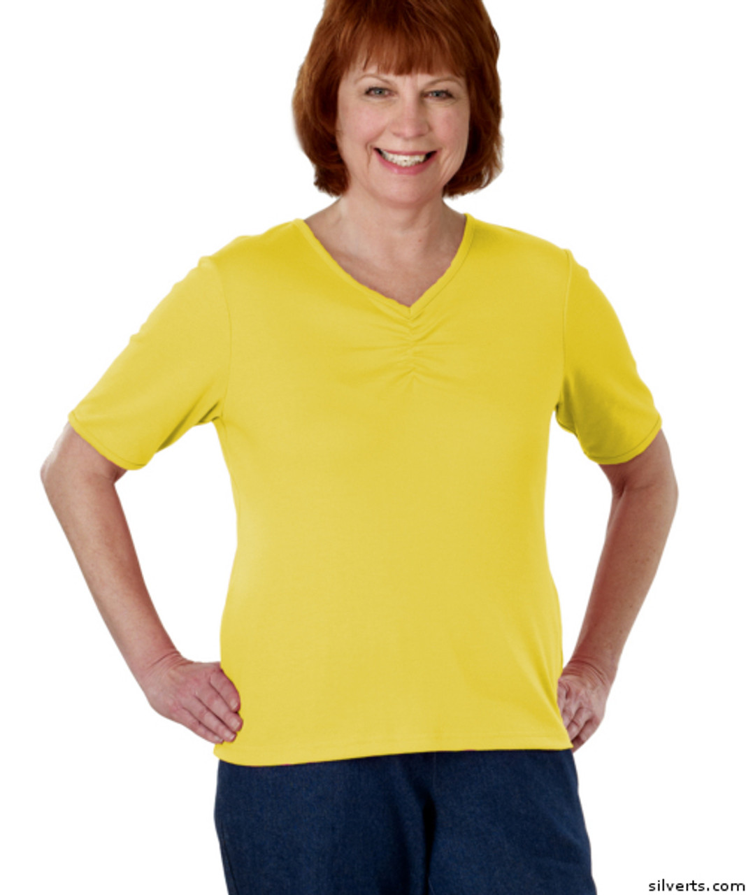 Silvert's 130700405 Womens Regular Fashionable Short Sleeve Top, Size 2X-Large, MARIGOLD