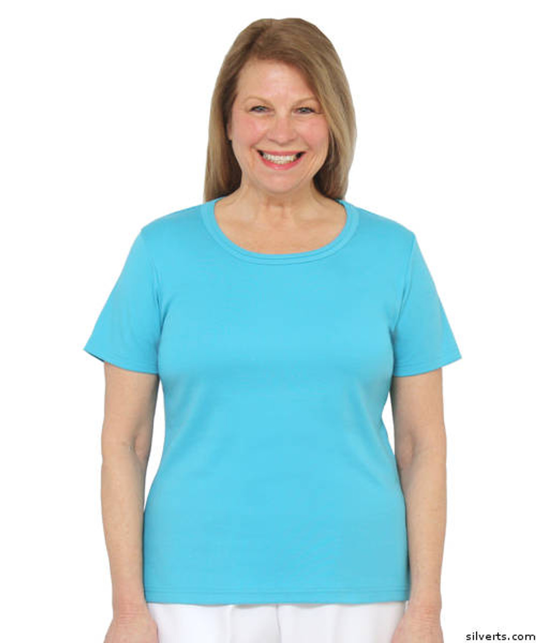 Silvert's 131500103 Womens Short Sleeve Crew Neck T Shirt, Size Large, AQUA
