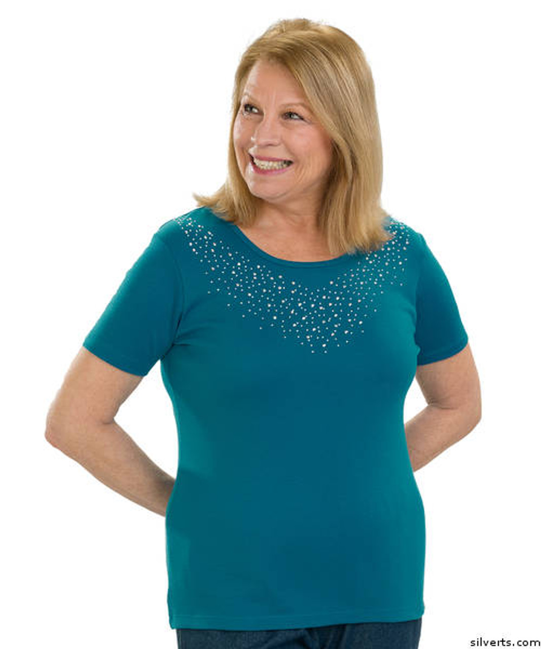 Silvert's 131900305 Stylish Cotton Short Sleeve Tee Shirt, Size 2X-Large, TURQUOISE