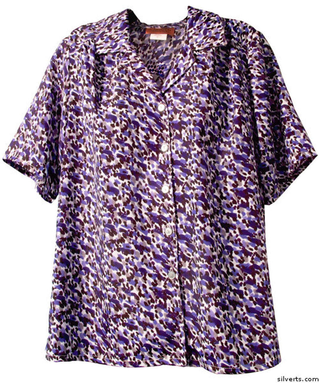 Silvert's 132501105 Womens Regular Short Sleeve Blouse , Size 18, PURPLE/GREY