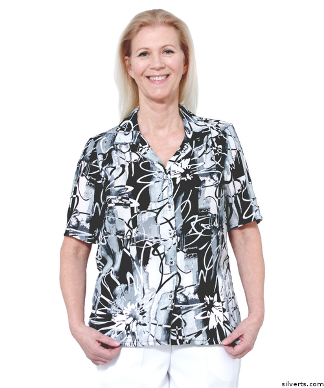 Silvert's 134701706 Womens Regular Short Sleeve Petite Blouse , Size 14P, EBONY