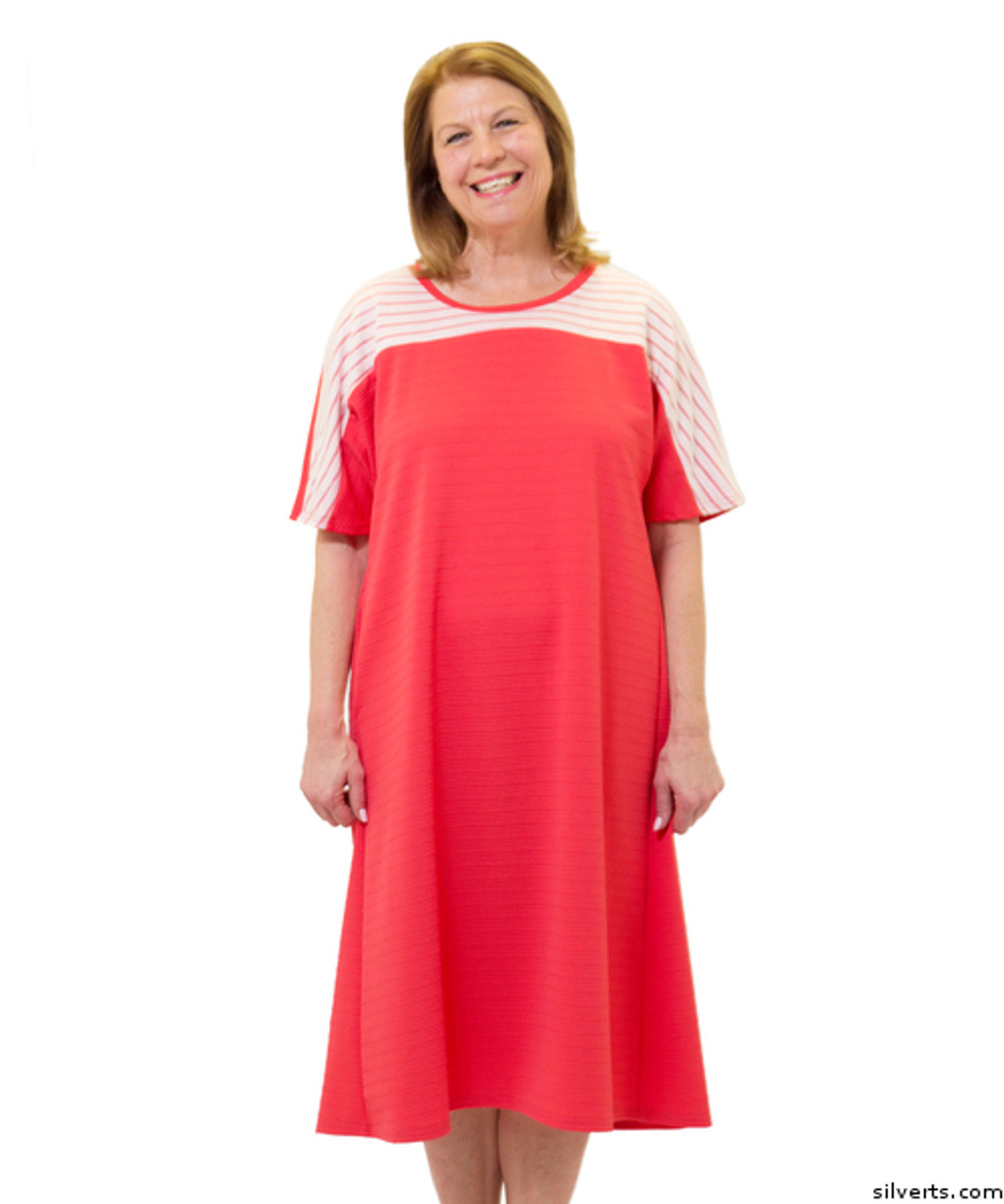 Silvert's 200610301 Ladies Casual Adaptive Back Snap Dress , Size 2X-Large, CORAL