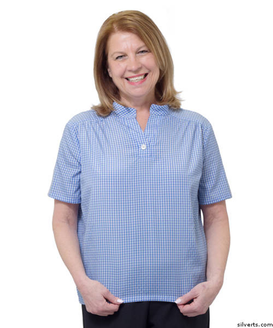 Silvert's 241000604 Cotton Adaptive Back Snap Blouses For Women , Size X-Large, VIVID BLUE