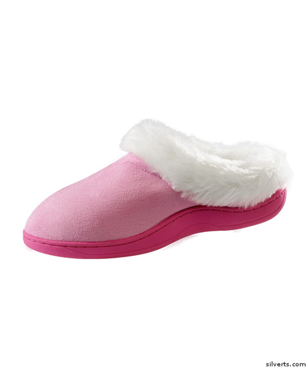 Silvert's 100500103 Womens Narrow Slip On Fur Slip Resistant Slippers , Size Large, PINK