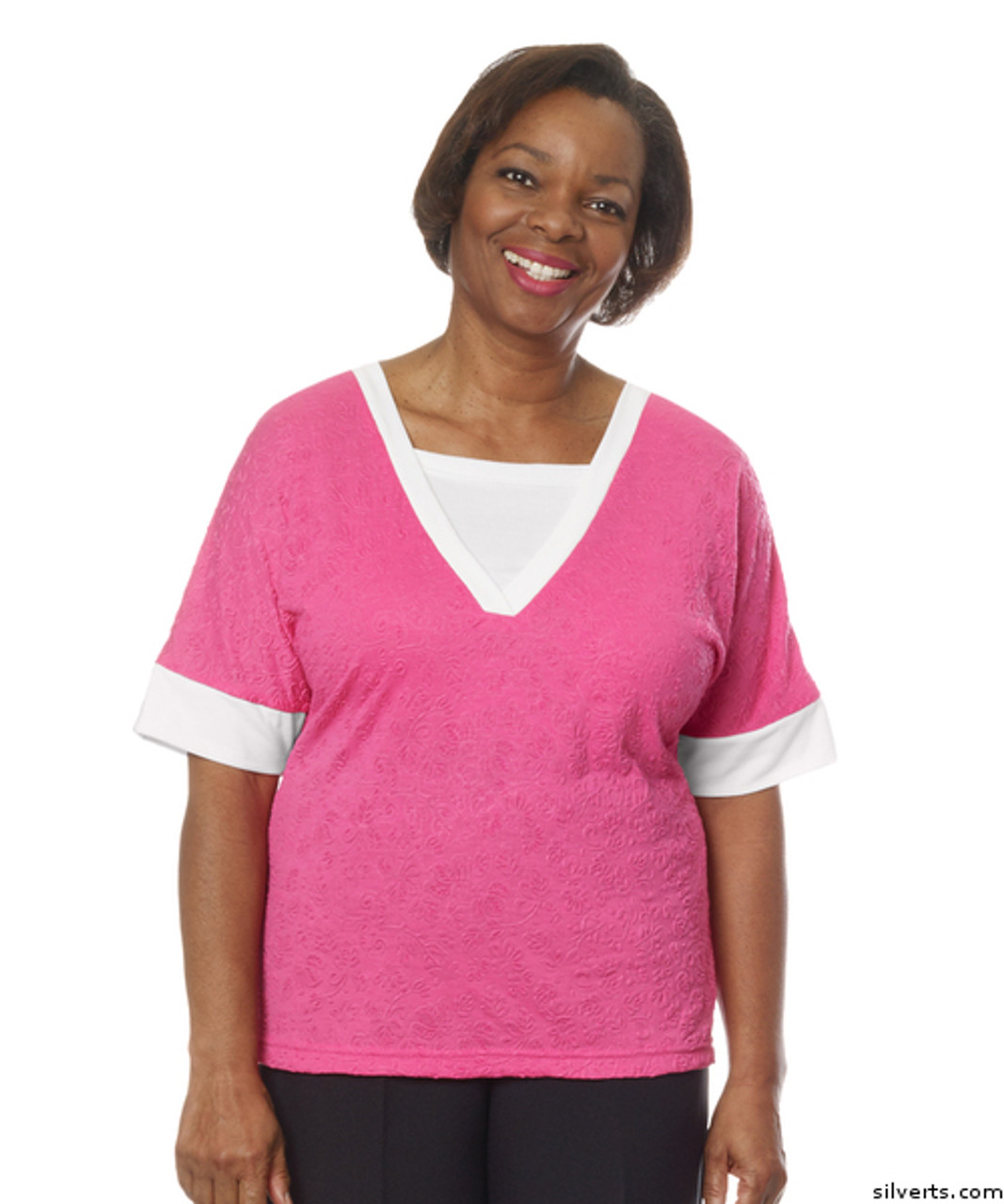 Silvert's 236400102 Womens Adaptive V Neck Tshirt , Size Medium, RASPBERRY