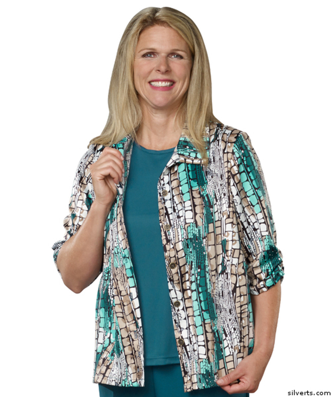 Silvert's 242300604 Womens Adaptive Open Back Fooler Blouse , Size X-Large, TURQUOISE