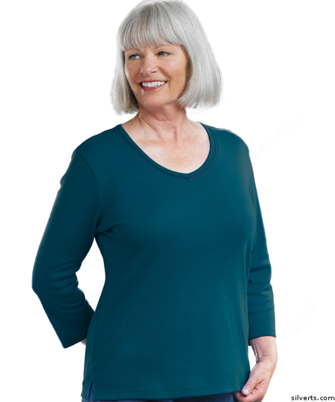 Silvert's 134800602 Womens Long Sleeve Fashion Tee Shirt , Size Medium, TEAL