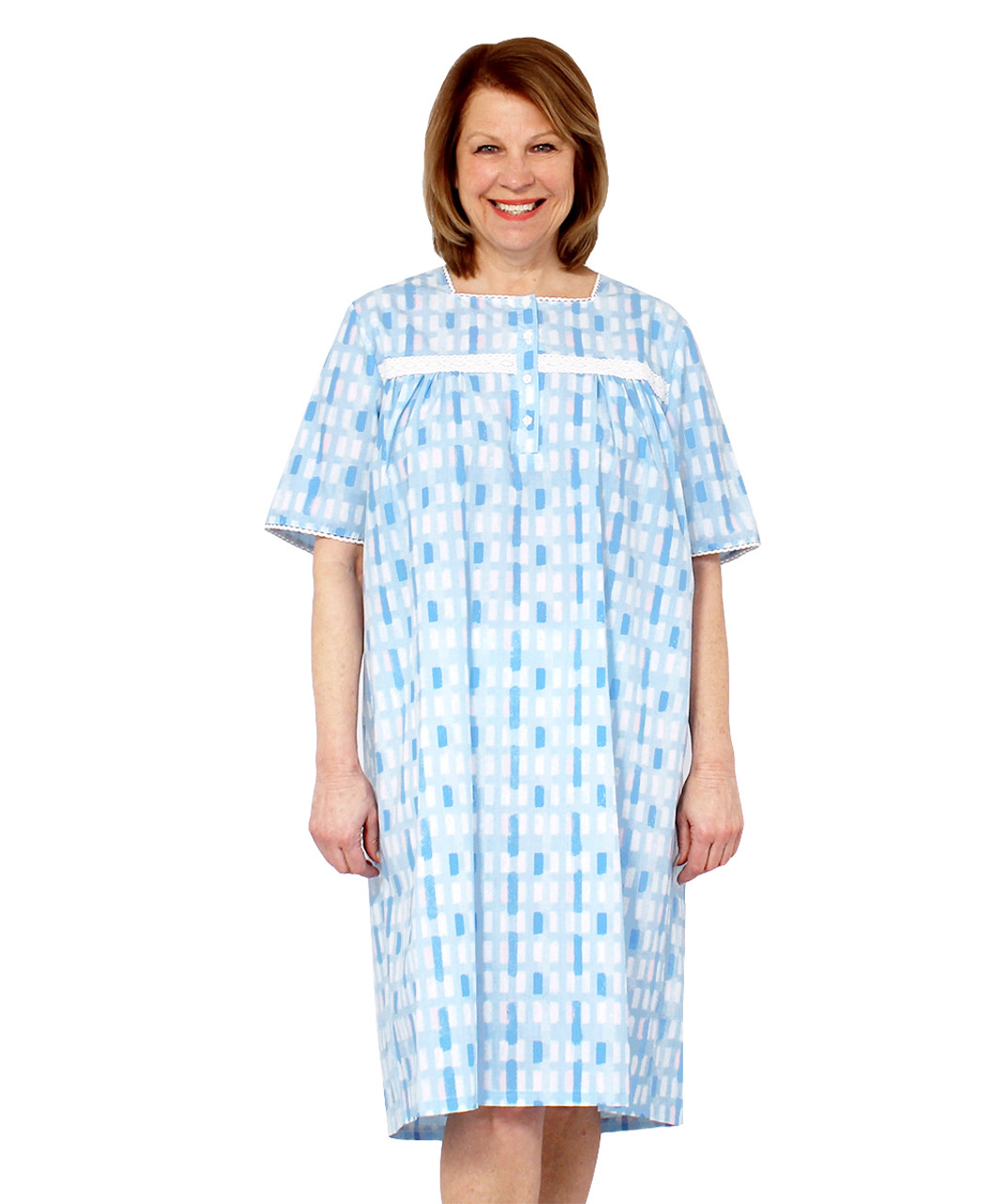 Silvert's 261800101 Women's Hospital Short Sleeve, Open-Back Nightgown - Wrap Back, Small, BRUSHSTROKE