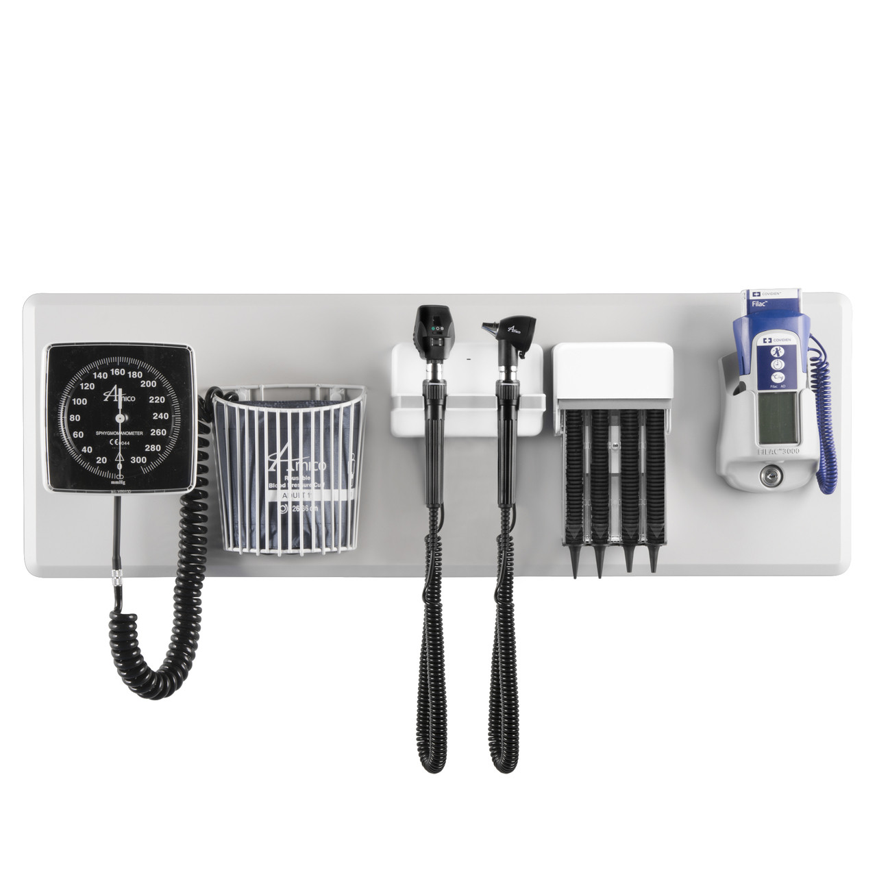 Amico DS-ULG-CHFH-DAO Wallboard-Mounted Diagnostic Station with Ophthalmoscope, Otoscope, Specula Dispenser, Aneroid, Oral Thermometer