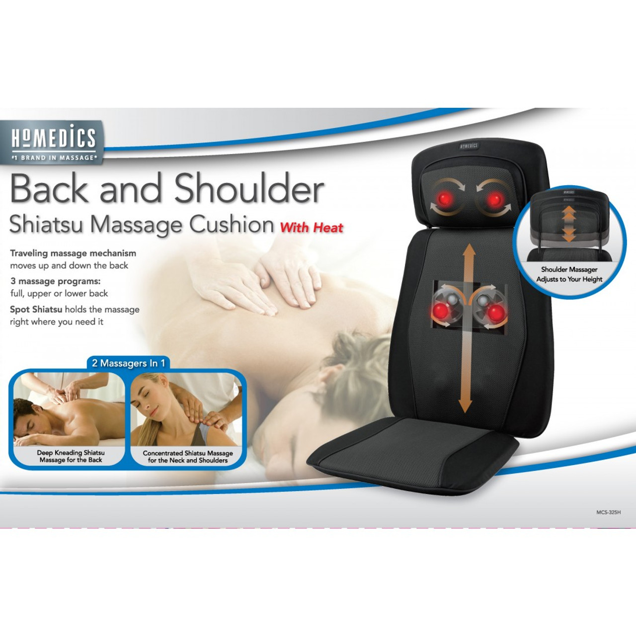 HoMedics® MCS-325H-CA Line Extension Back & Shoulder Shiatsu Massage Cushion w/Heat