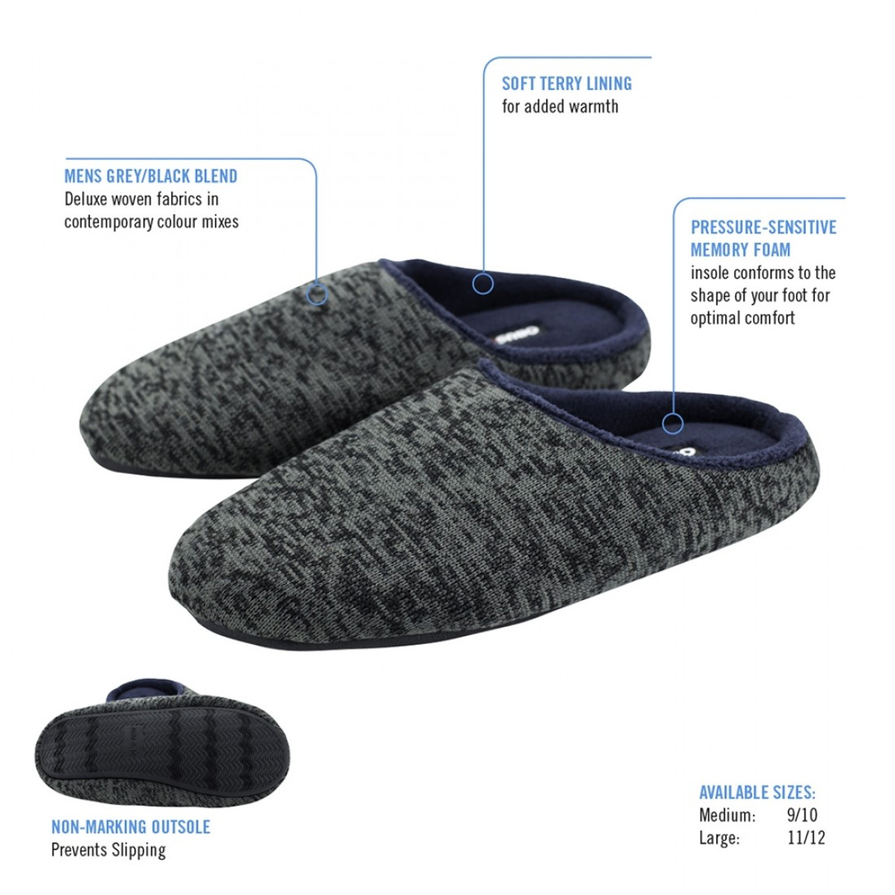 ObusForme® SL-MCS-MD Mens Memory Foam Comfort Slippers Suitable for sizes 9/10