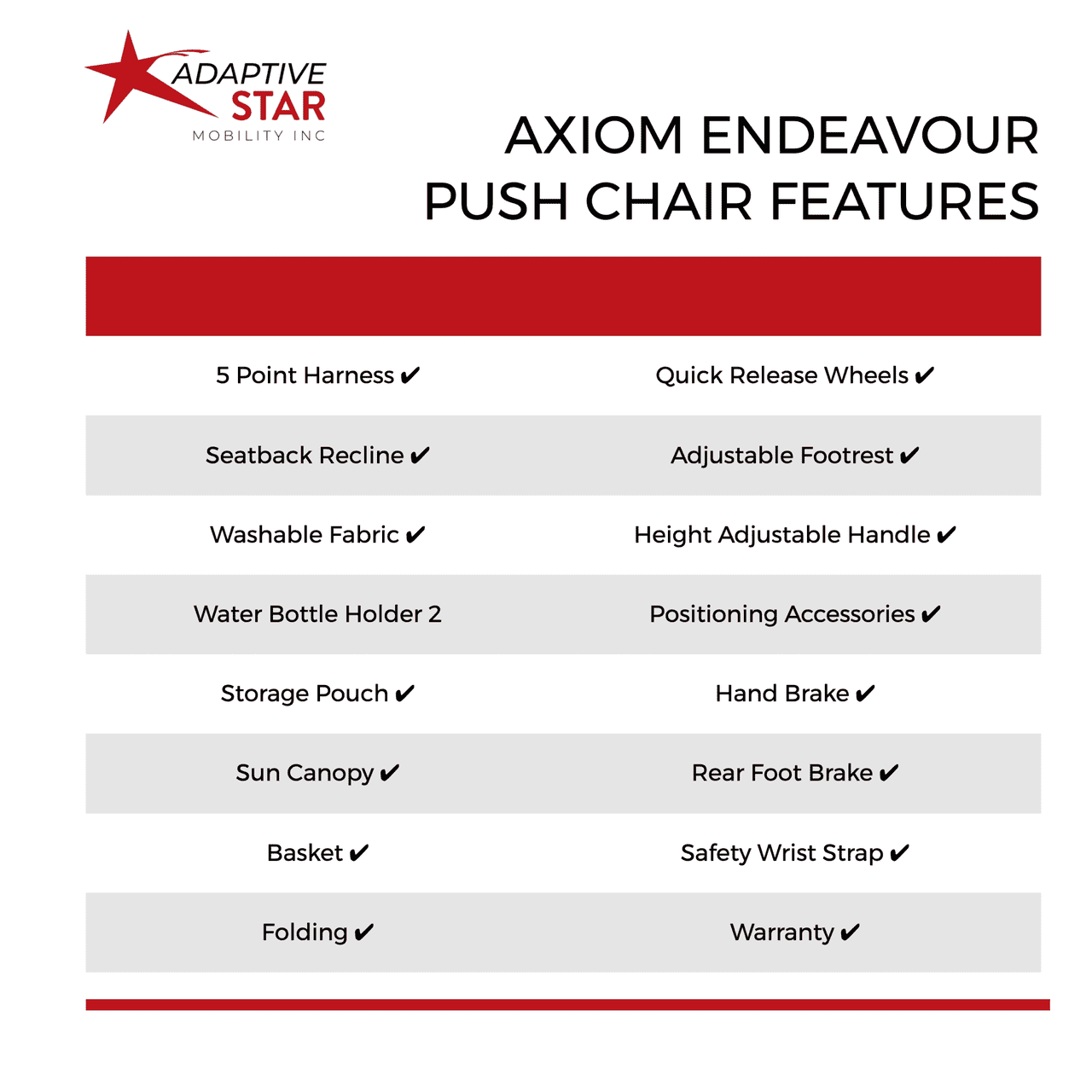 Adaptive Star Aed3R Axiom ENDEAVOUR 3 Indoor/Outdoor Mobility Push Chair Red