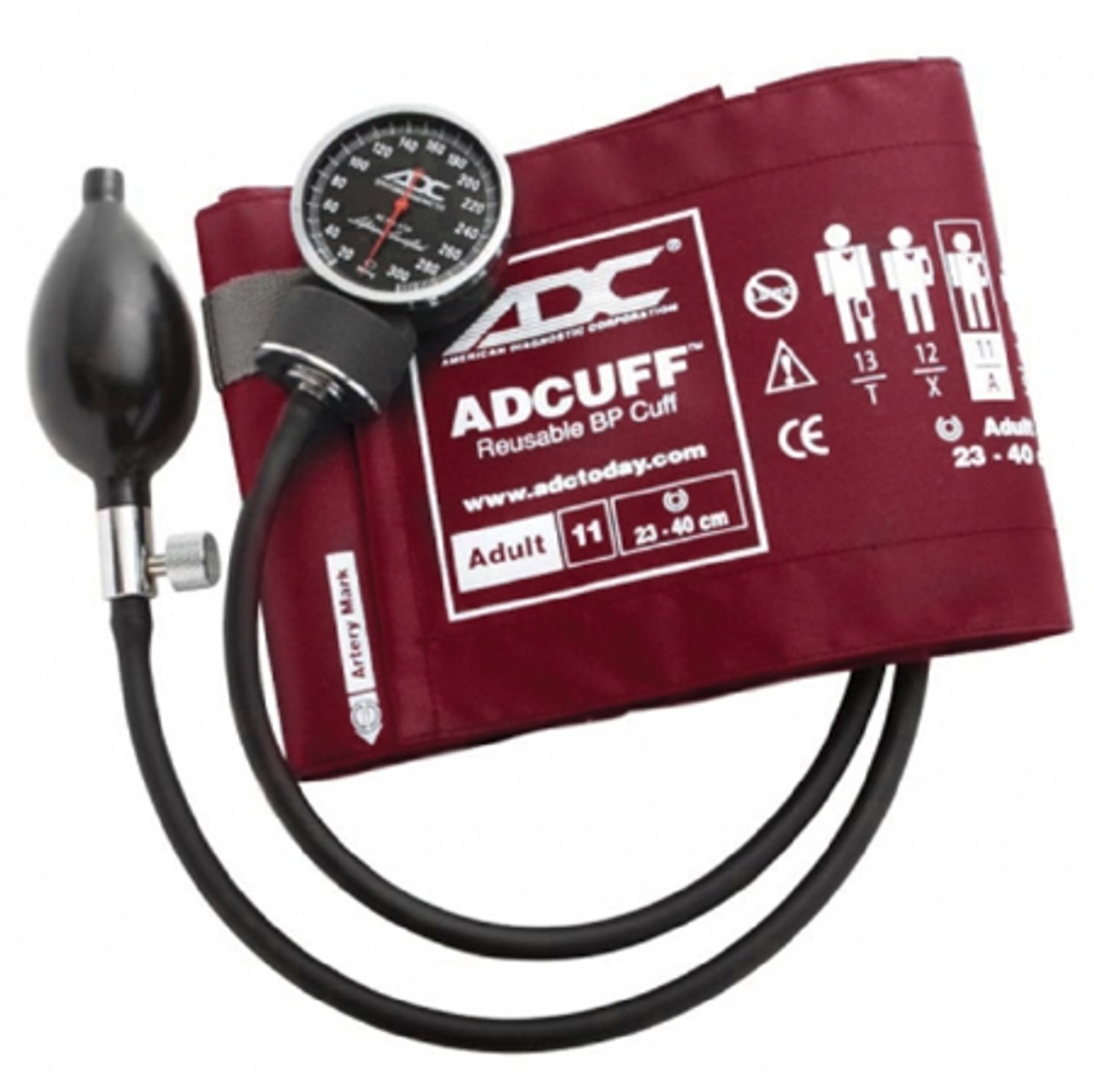 American Diagnostic Corp 720-11ABD Aneroid Sphygmomanometer Diagnostix™ 720 Series Adult Burgundy Nylon Cuff, 300 mmHg Calibration