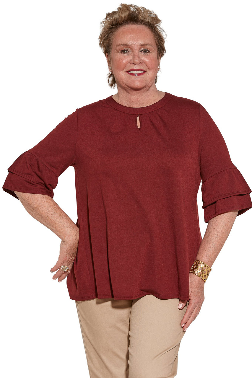 Ovidis 2-1002-26-3 Knit Top for Women - Burgundy , Cristy , Adaptive Clothing , M