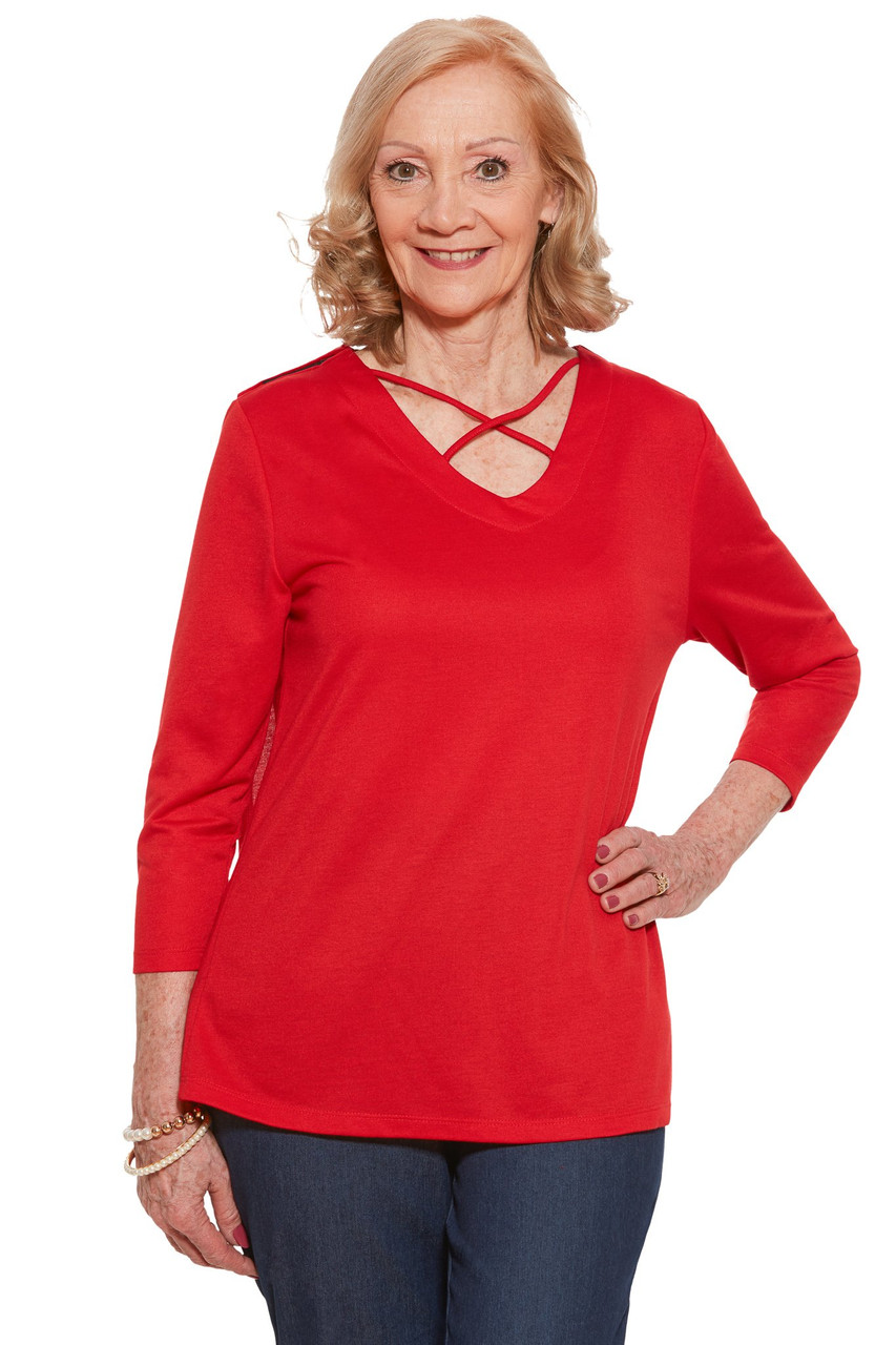 Ovidis 2-1901-20-5 Knit Top for Women - Red , Siri , Adaptive Clothing , XL