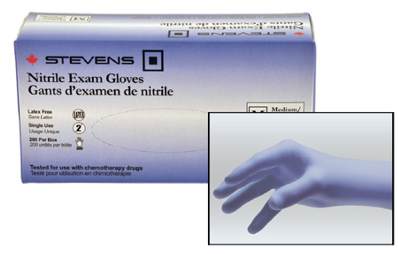 Stevens SC361100 Nitrile Exam Gloves, Powder-Free, Non-Sterile, Chemo-Rated, Small, 200/BX