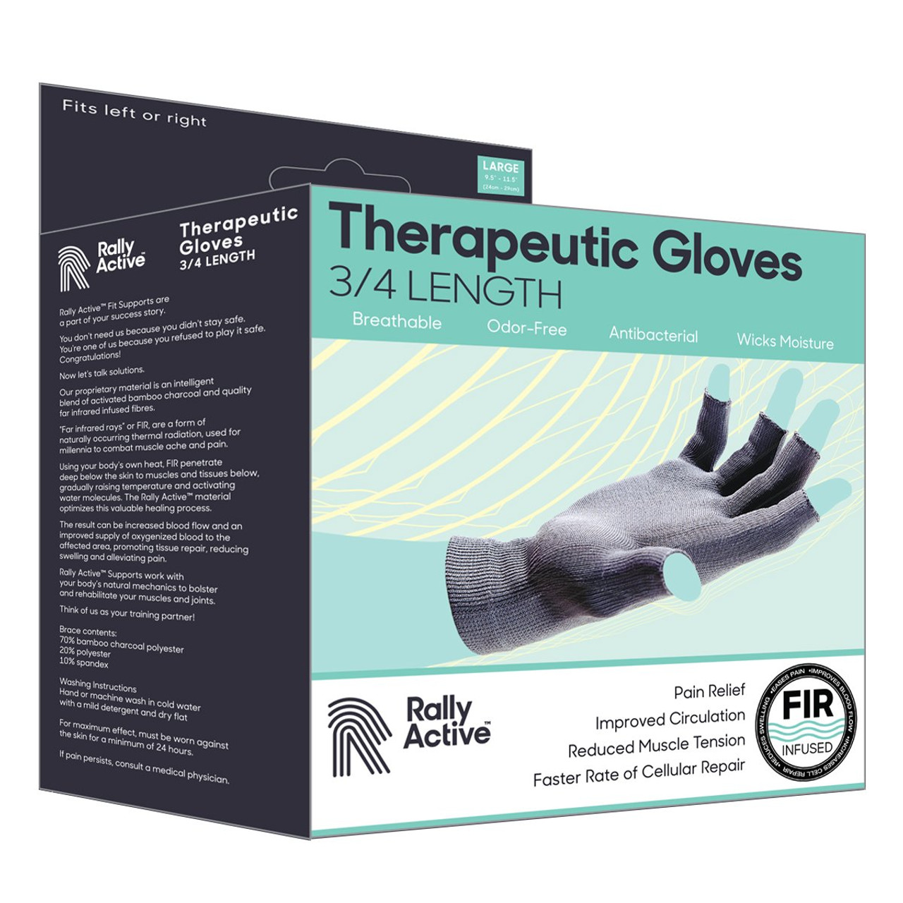 Rally Active RFT072 Therapeutic Gloves 3/4 Length, Small