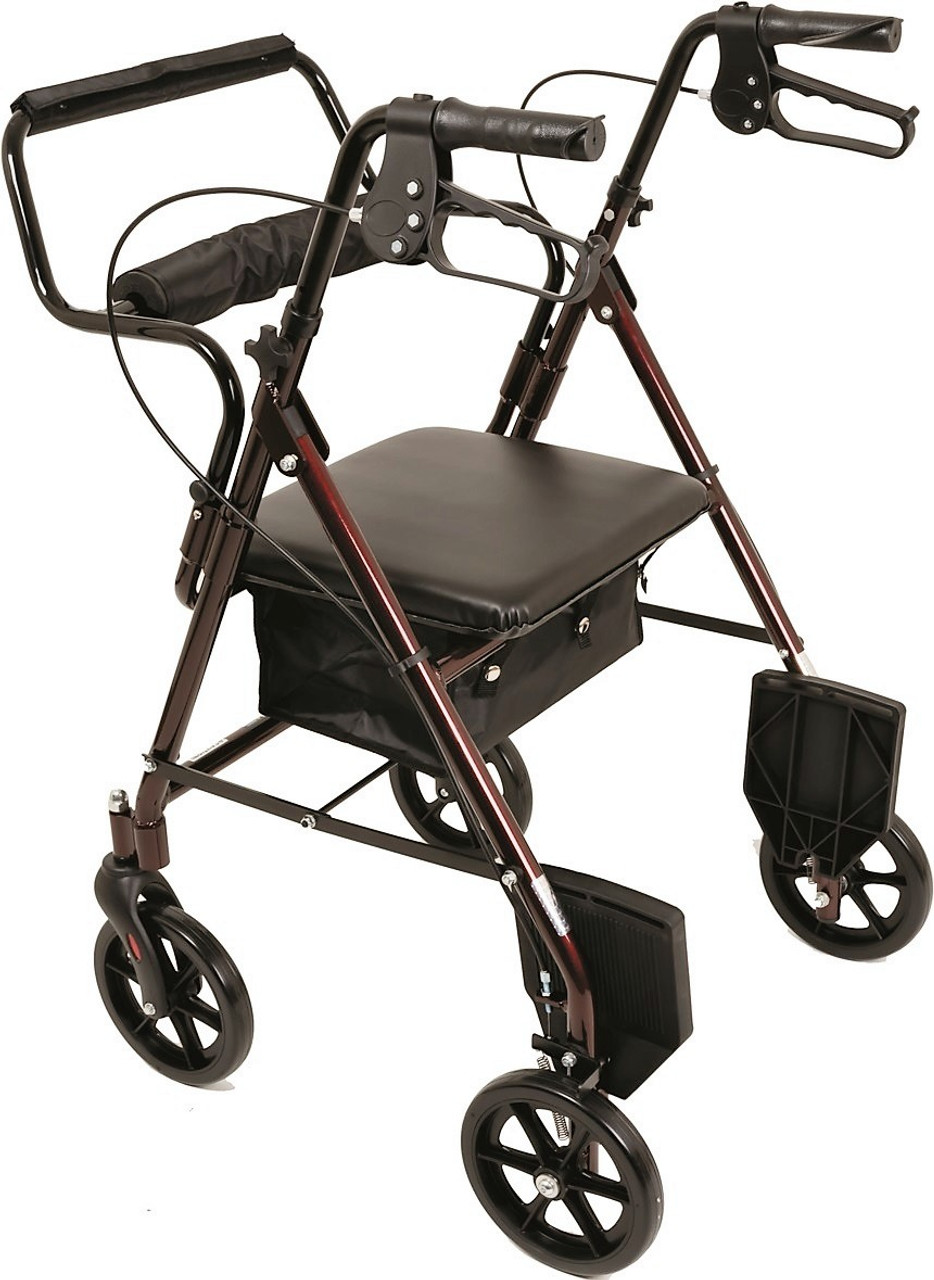 ProBasics RLATBG ALUMINUM TRANSPORT ROLLATOR 8" WHEELS BURGUNDY 250 LB WEIGHT