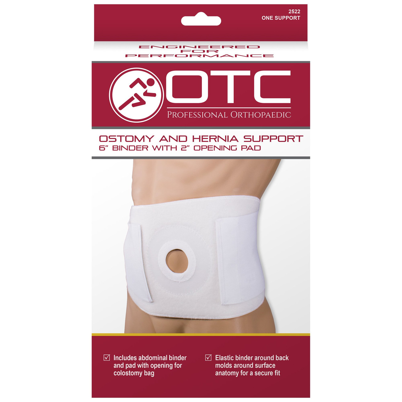 OTC 2522-L OSTOMY 6" Ostomy Abdominal Binder for Stoma Support WITH PAD, 2" HOLE, WHITE, Large