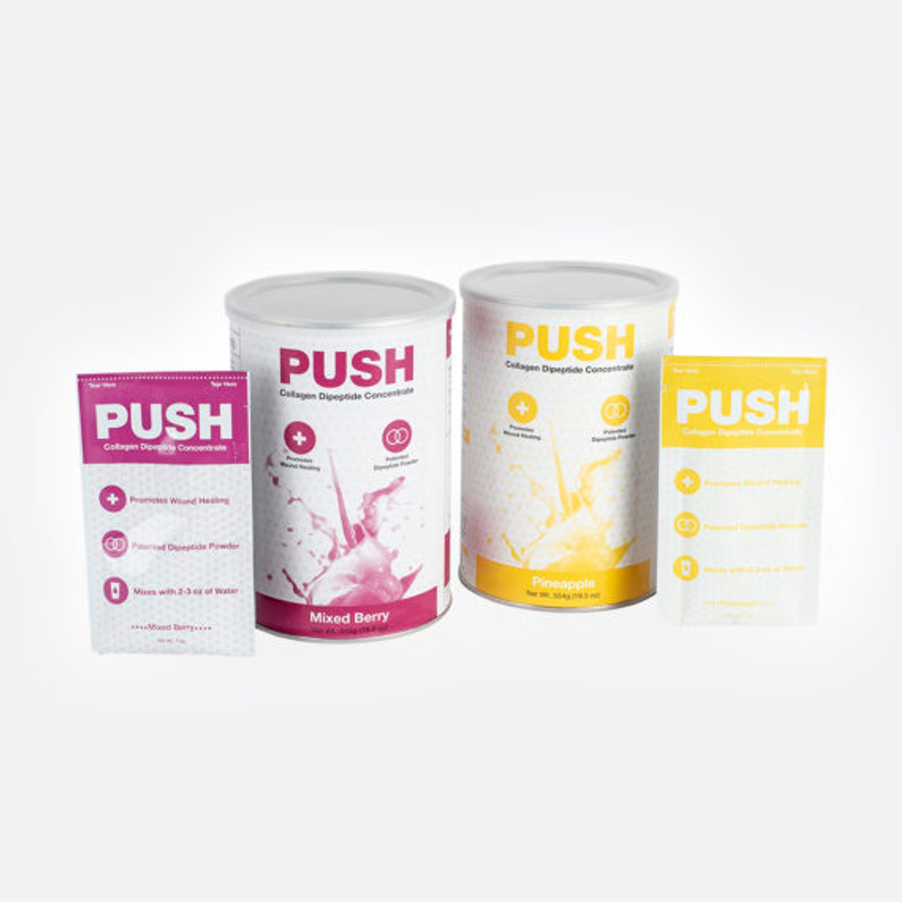 Global Health Products GH18 PUSH - Collagen Dipeptide Concentrate Mixed Berry, individual cannister