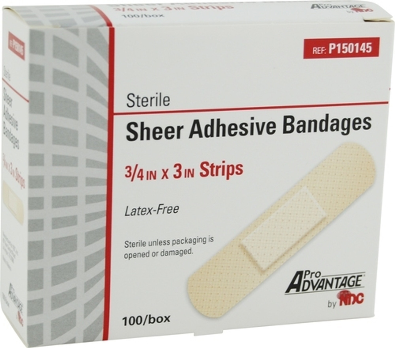 P150145 DRESSING ADHESIVE STRIP PLASTIC && 3/4x3in SHEER PRO AD CA/12x100