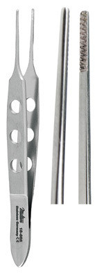 FORCEPS DRESSING BISHOP-HARMON 3-3/8in FINE CROSS SERR MILTEX PREM 162-18-866