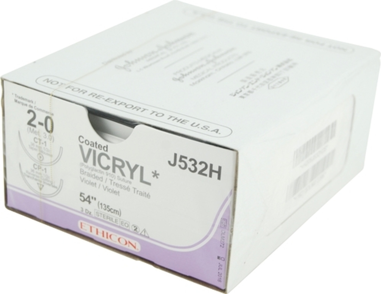 Ethicon-J532H SUTURE VICRYL CTD BRD VIO 2-0 54in CT-1/CP-1 BX/36