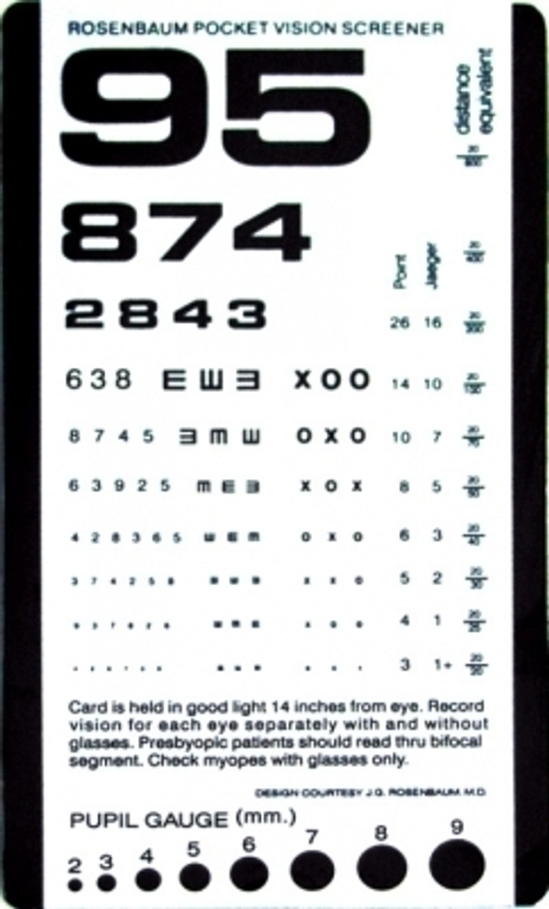 CHART EYE POCKET SIZE 14in TEST PLASTIC 6-3/8 x 3.5in 139-1243-1