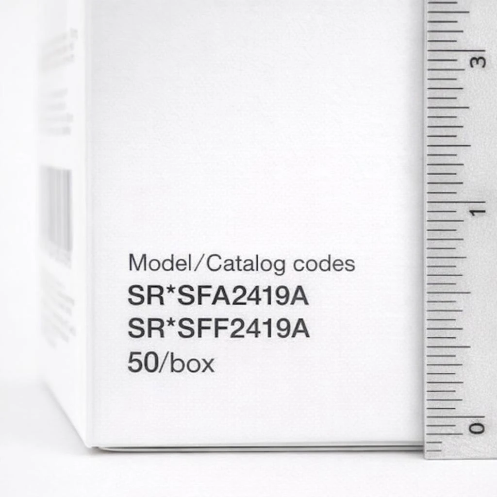 Terumo Surshield Safety I.V. Catheter — 24G x 3/4" (Yellow) SurFlash — 50/Box — Label close‑up and SKU verification (box side panel)