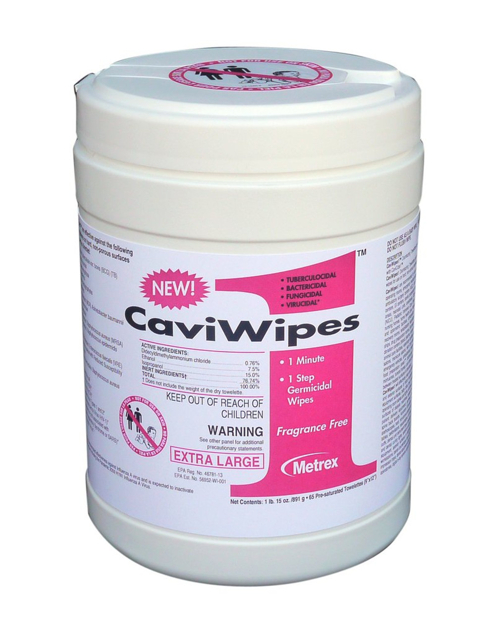 Metrex 11-5100 CAVIWIPES SURFACE DISINFECTANT WIPES, REGULAR SIZE TUB/160