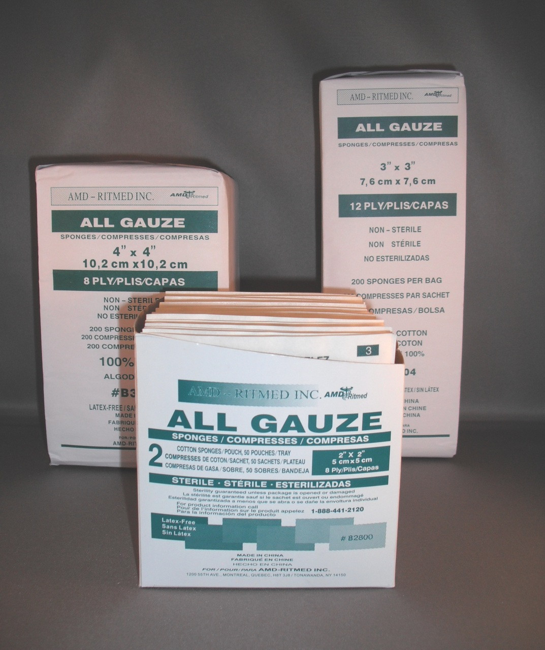 Medicom 4800 Gauze Cotton Sterile 8-ply, 4” x 4” - 2/pkg 50pkg/tr