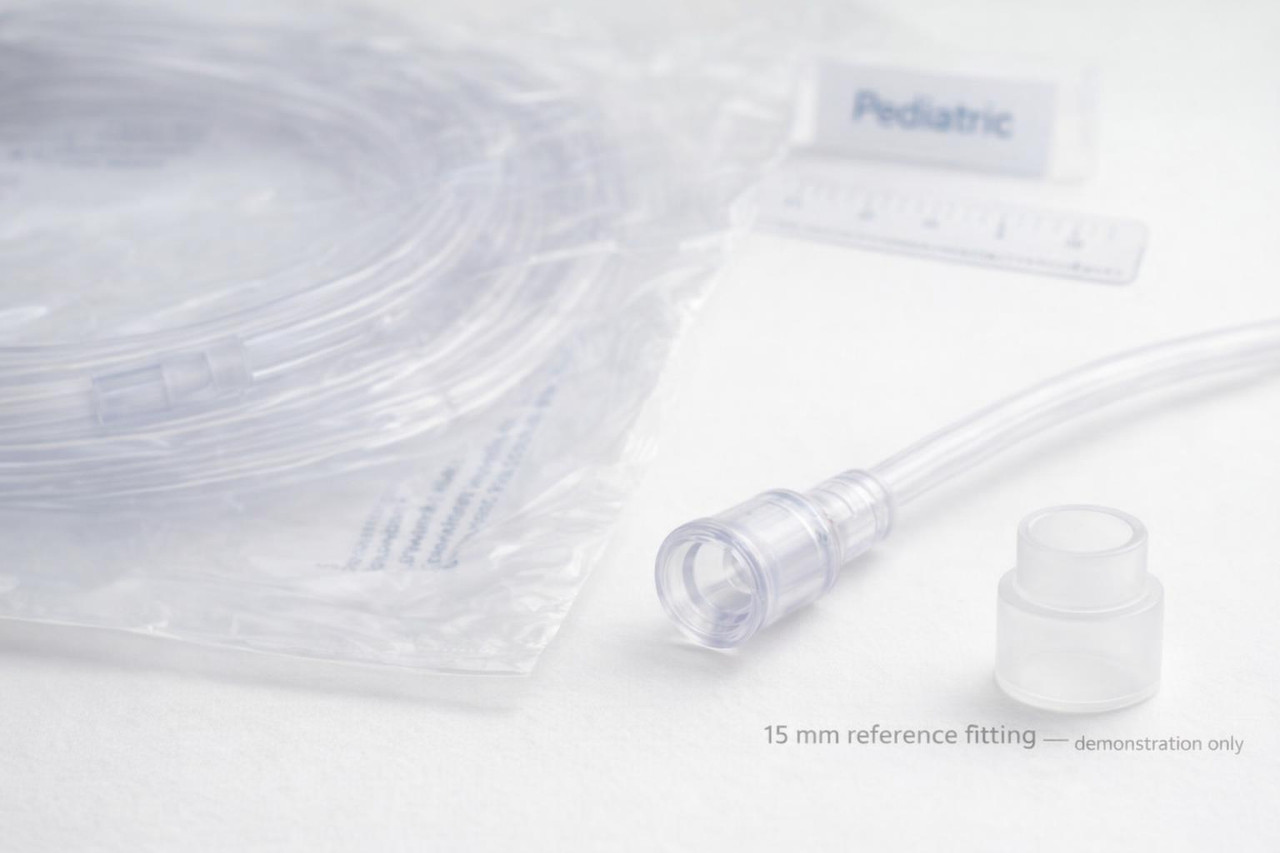 Pediatric Nasal Oxygen Cannula — Soft Straight Tip, 7 ft Sure Flow Tubing (Each) — Connector and tubing detail (fit/connector end)