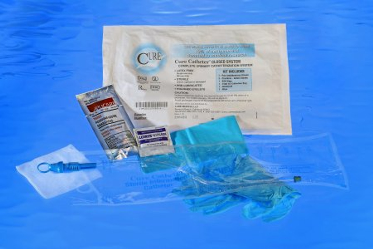 Cure Medical K2 (CS/100) CURE CATH INSERTION KIT, BZK WIPE, GLOVES, UNDERPAD & COLLECTION BAG W/ CONNECTOR (Cure Medical K2 (405K208))