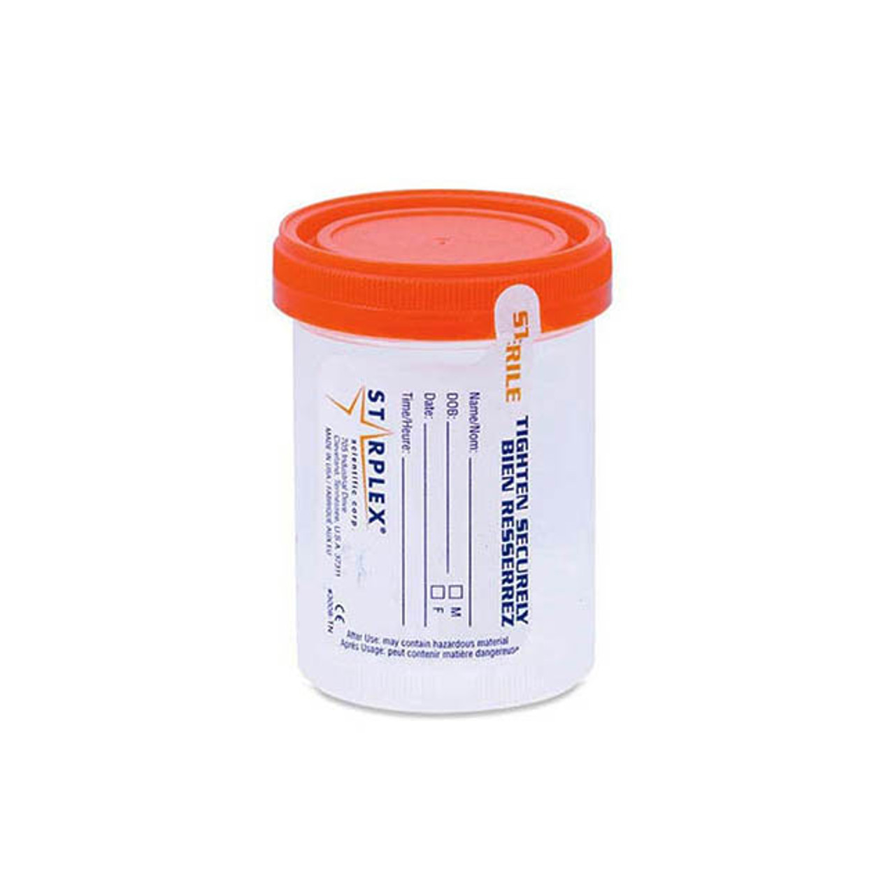 New Century Scientific NCS902-1O Specimen Container 3oz sterile, orange lid, 400/Case