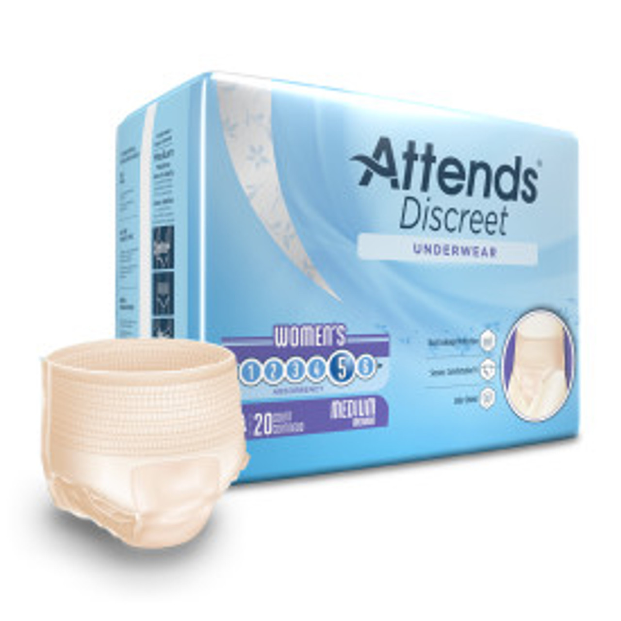 Attends ADUF20 43547 Discreet Women's Underwear, S/M, 4 bags of 20