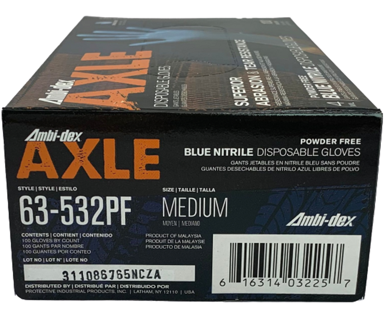 Ambi-dex 63-532PFM Axle Disposable Blue Nitrile Gloves, Medium, 100/Box