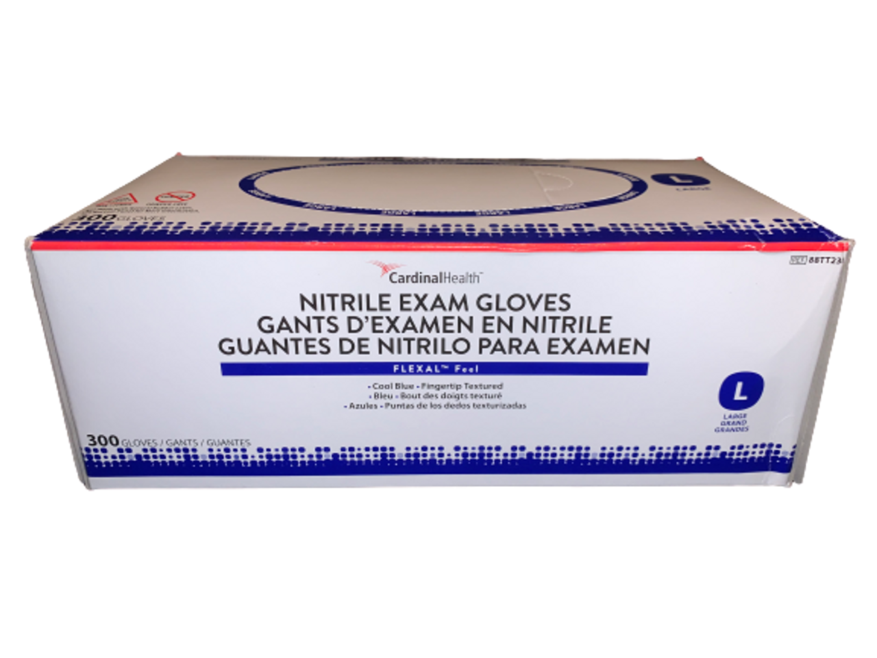 Cardinal Health 88TT23L FLEXAL Feel Nitrile Disposable Exam Gloves, Powder-Free, Non-Sterile,  FingerTip Texture,Large, 300/Box, Box