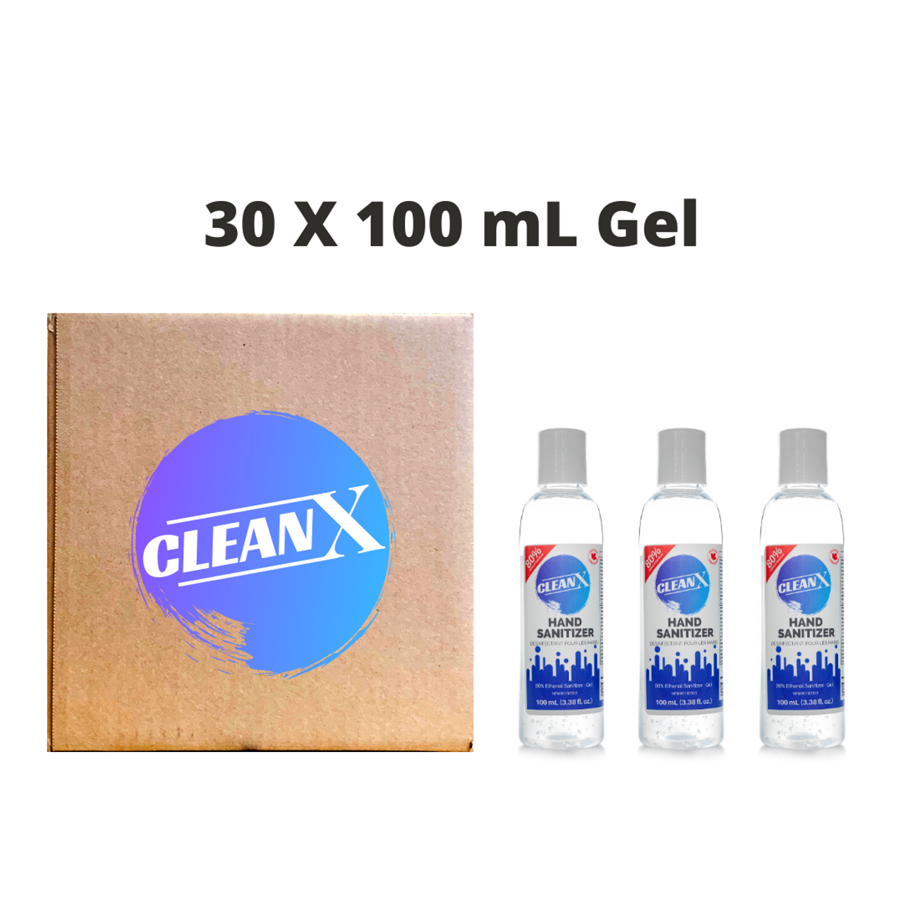 CleanX X015 CleanX 80% Ethanol Gel Hand Sanitizer 100mL- Box of 30