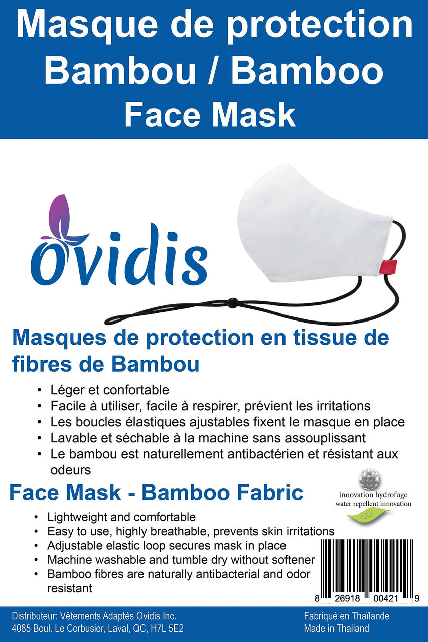 Ovidis 350001003019 Reusable Washable Bamboo Face Mask, White, One Size