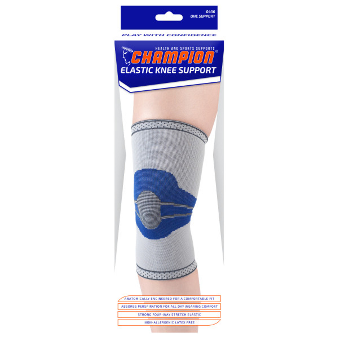 Champion 0436-L ELASTIC KNEE SUPPORT, LIGHT GREY, Large, Each