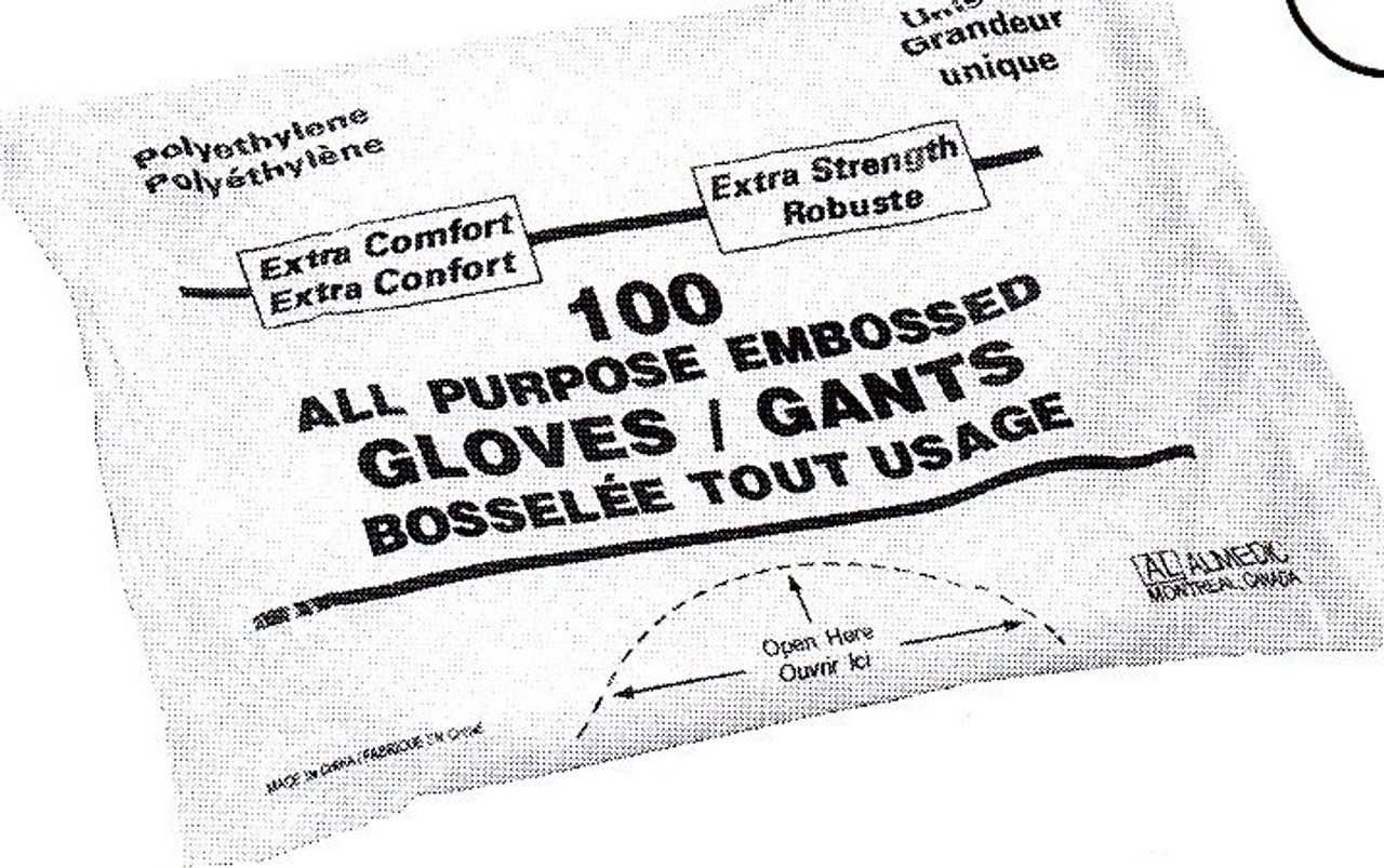 ALMEDIC 40-5000 GLOVE UTILITY POLYETHYLENE POWDER-FREE, Non-Sterile, UNISIZE, BG/100, BX