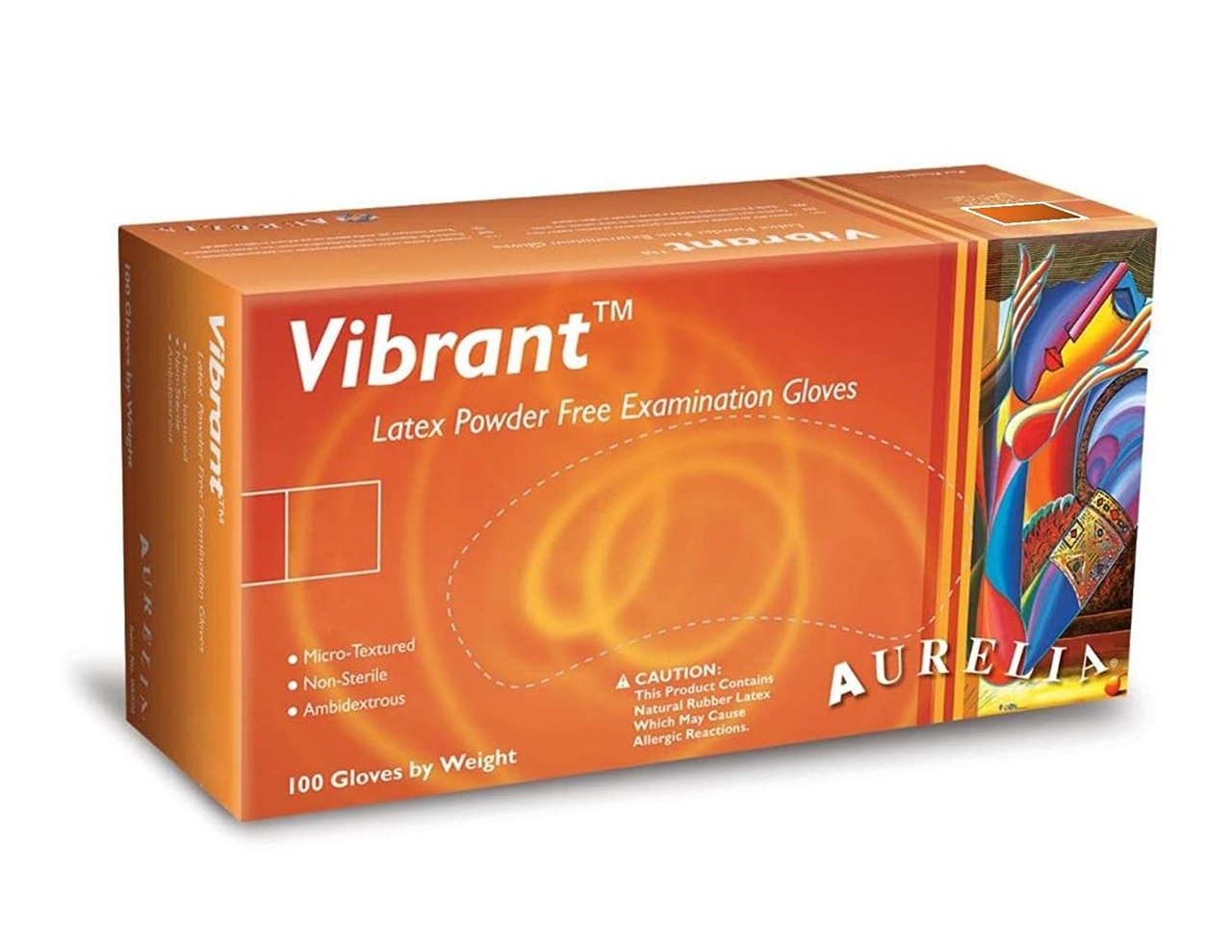 Aurelia Vibrant Latex Glove, Powder Free, 9.4" Length, 5 mils Thick, Small, 100/box